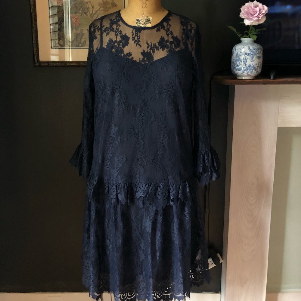 J crew NWOT navy blue lace dress with tags 10